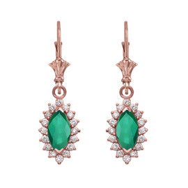 Diamond And Emerald Rose Gold Dangling Earrings