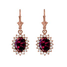 Diamond And Garnet Rose Gold Dangling Earrings