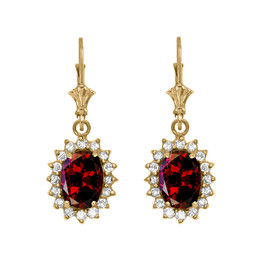 Diamond And Garnet Yellow Gold Dangling Earrings