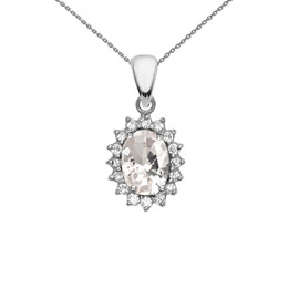 Diamond And April Birthstone CZ White Gold Elegant Pendant Necklace