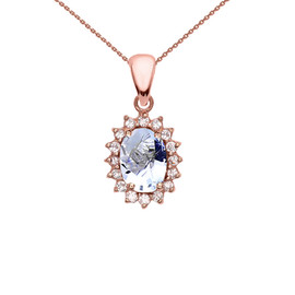 Diamond And March Birthstone Aquamarine Rose Gold Elegant Pendant Necklace