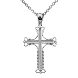White Gold Amulet Christian Cross Pendant Necklace