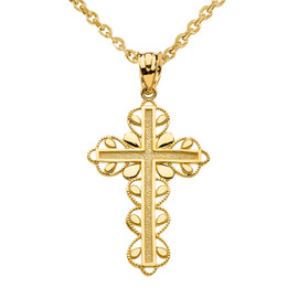 Yellow Gold Cross "Faith Hope Love " Pendant Necklace