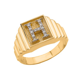 Yellow Gold Diamond Initial H  Ring