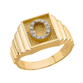 Yellow Gold Diamond Initial O Ring