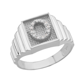 White Gold Diamond Initial O Ring