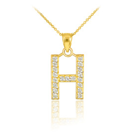 Gold Letter "H" Diamond Initial Pendant Necklace