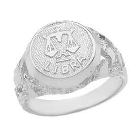 Sterling Silver Libra Zodiac Sign Nugget Ring