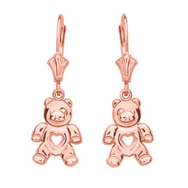 14K Rose Gold Love Bear Earrings