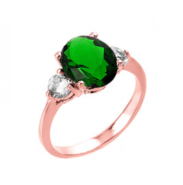Rose Gold (LCE) Emerald and White Topaz Ring