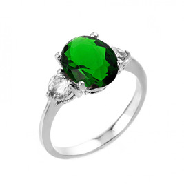 White Gold (LCE) Emerald and White Topaz Ring