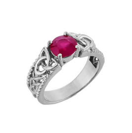 White Gold Celtic Knot (LCR) Ruby Gemstone Ring