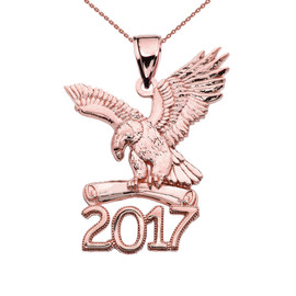 Rose Gold Class of 2017 Graduation Eagle Holding Diploma Pendant Necklace