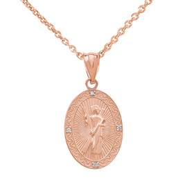 Rose Gold Saint Andrew Oval Medallion Diamond Pendant Necklace (Small)