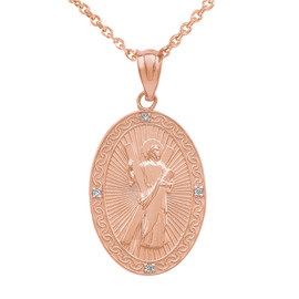 Rose Gold St. Andrew Oval Medallion Diamond Pendant Necklace (Medium)