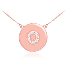 14k Rose Gold Letter "O" Initial Diamond Disc Necklace