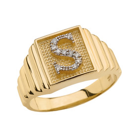 Yellow Gold Diamond Initial S Ring