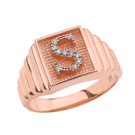 Rose Gold Diamond Initial S Ring