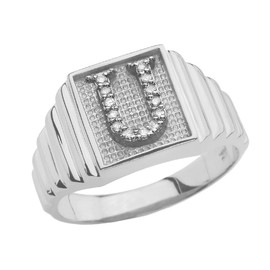 White Gold Diamond Initial U Ring