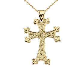Eternity Armenian Cross "Khachkar" Yellow Gold Pendant Necklace (Small)