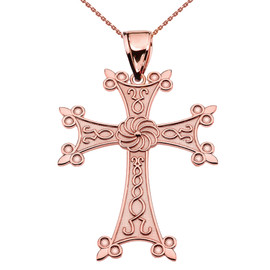 Eternity Armenian Cross "Khachkar" Rose Gold Pendant Necklace (Large)