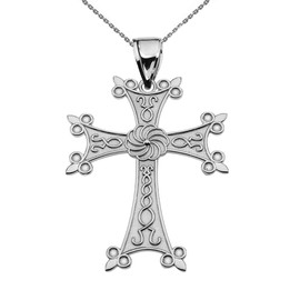 Eternity Armenian Cross "Khachkar" Sterling Silver  Pendant Necklace (Medium)