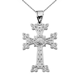 Eternity "Khachkar" Armenian Cross Sterling Silver Pendant Necklace (Medium)