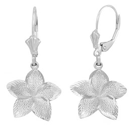 Sterling Silver Five Petal Textured Plumeria Flower Earring Set  (Large)