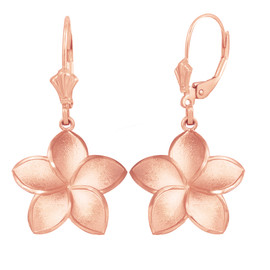 14K Rose Gold Five Petal Diamond Cut Plumeria Flower Matte Earring Set  (Large)