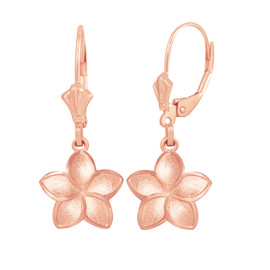 14K Rose Gold Five Petal Diamond Cut Plumeria Flower Matte Earring Set  (Small)