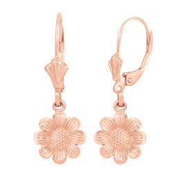 14K Rose Gold Sunflower Diamond Cut Earring Set