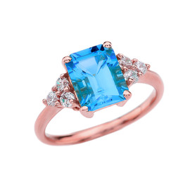 2.5 Carat Blue Topaz Modern Proposal/Promise Ring With White Topaz Side-stones In Rose Gold