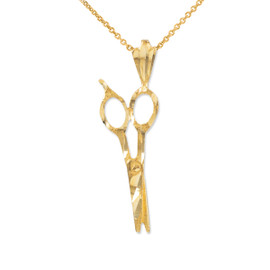 Gold Diamond Cut Scissors Charm Necklace