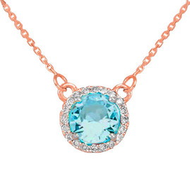 14k Rose Gold Diamond Aquamarine Necklace