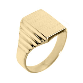Solid Yellow Gold Engravable  Men's Signet Ring