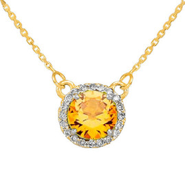 14k Gold Diamond Citrine Necklace