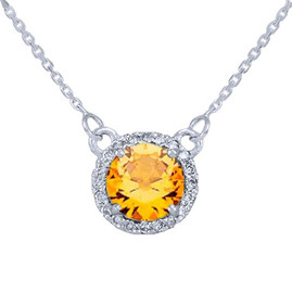 14k White Gold Diamond Citrine Necklace