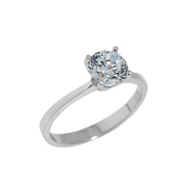 Solid White Gold Round Cut CZ Engagement Ring
