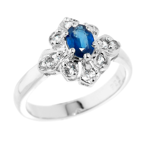 Sterling Silver Blue Sapphire and White Topaz Ladies Gemstone Ring