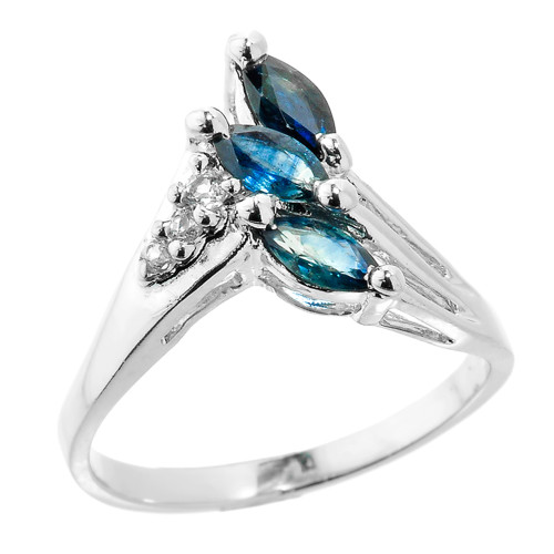 Sterling Silver Marquise Blue Sapphire September Birthstone Ladies Ring