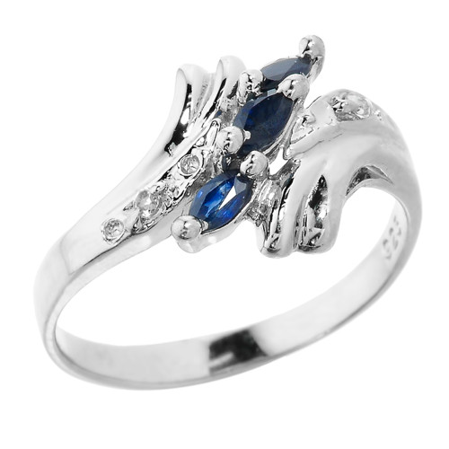 Charming Sterling Silver Marquise Blue Sapphire September Birthstone Ladies Ring