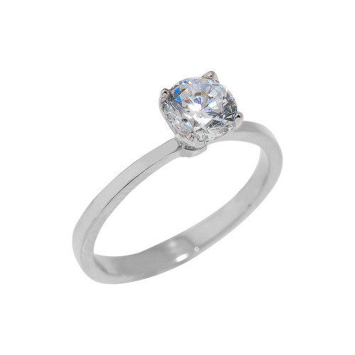 Sterling Silver CZ Ladies Engagement Ring