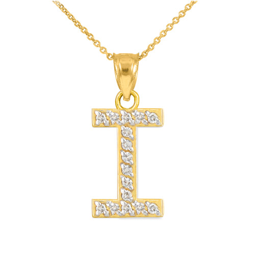 Gold Letter "I" Diamond Initial Pendant Necklace