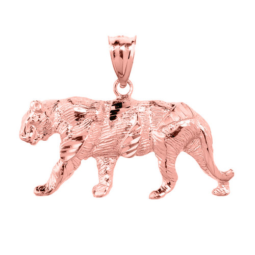 Solid Rose Gold Diamond Cut Tiger Pendant