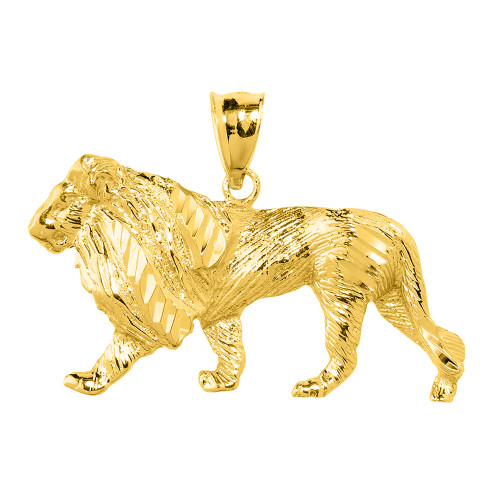 Yellow Gold Diamond Cut Lion Pendant