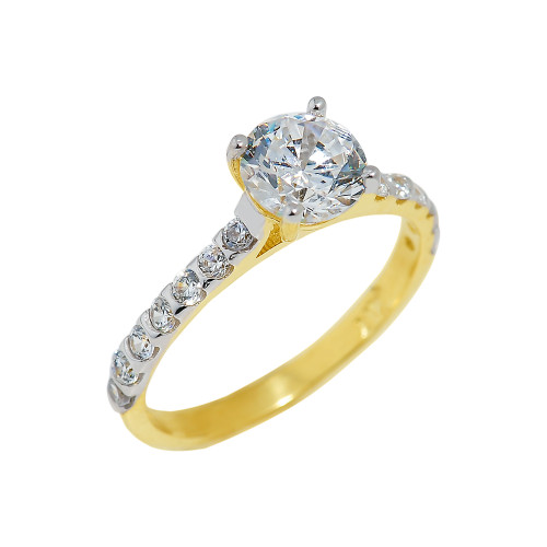 Gold Ladies Engagement Ring with Cubic Zirconia