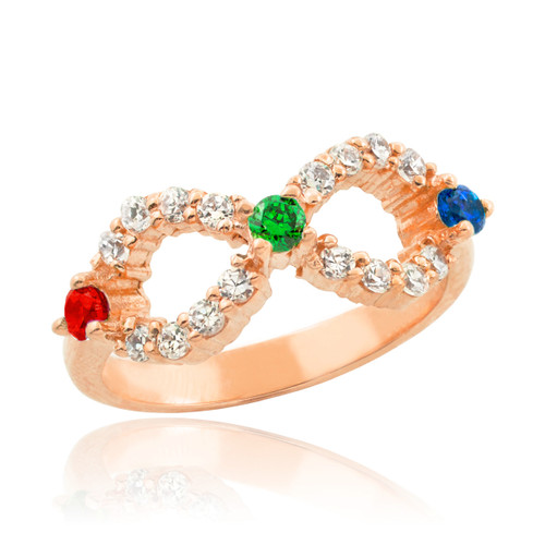 Rose Gold Infinity CZ Ring with Interchangable Birthstones