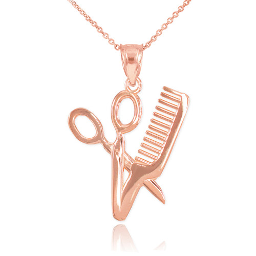 Rose Gold Scissors and Comb Pendant Necklace