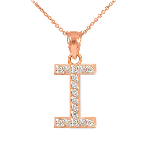 Rose Gold Letter "I" Diamond Initial Pendant Necklace