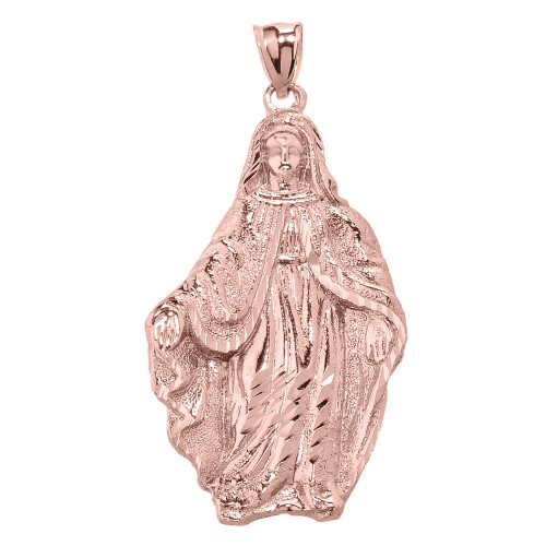 Solid Rose Gold Saint Mary Magdalene Diamond Cut Charm Pendant